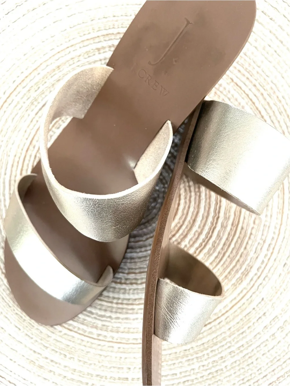 J. Crew Champagne Metallic Double-Band Slide Sandals